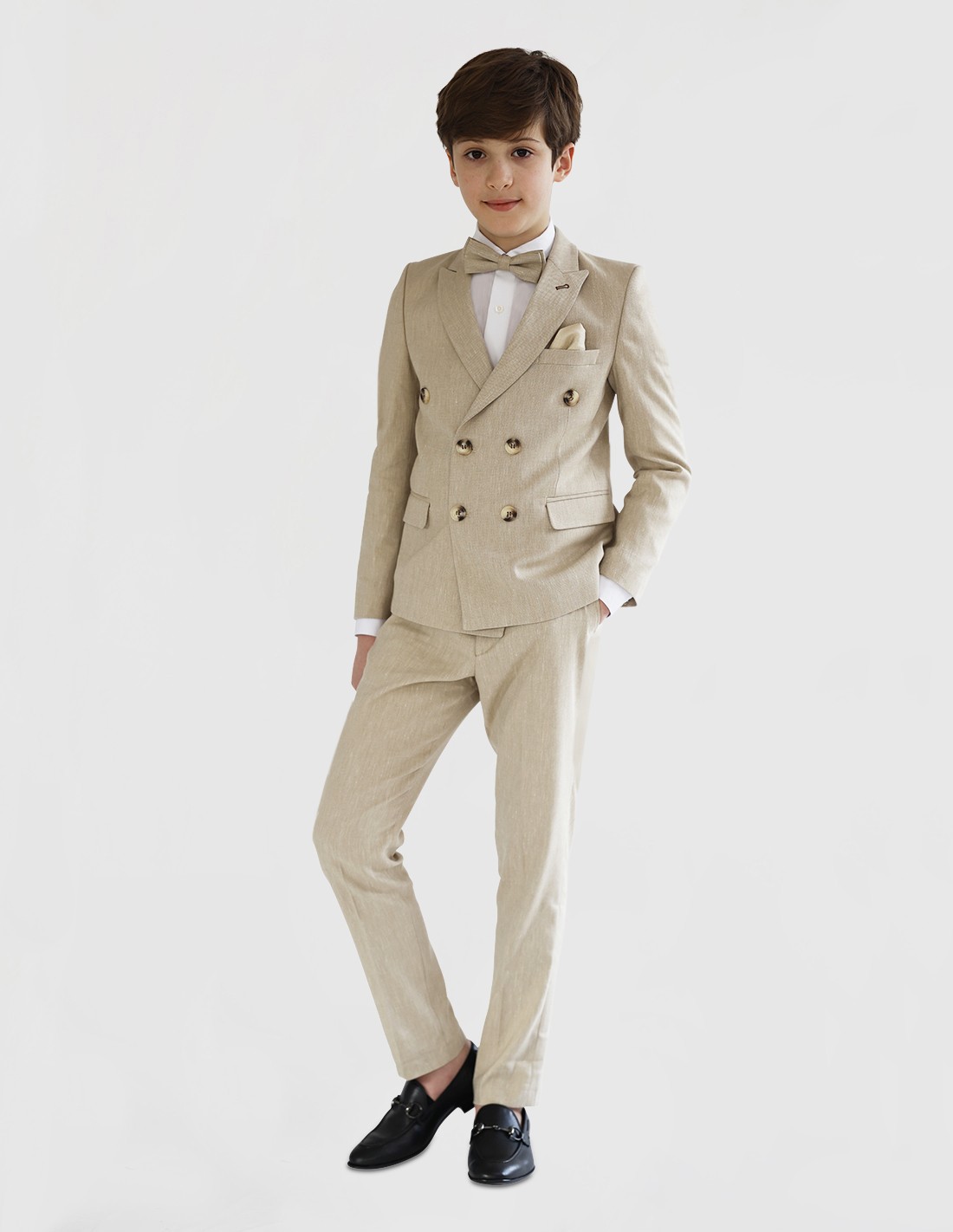 Costume Garçon de Cérémonie Croisé en Lin Beige