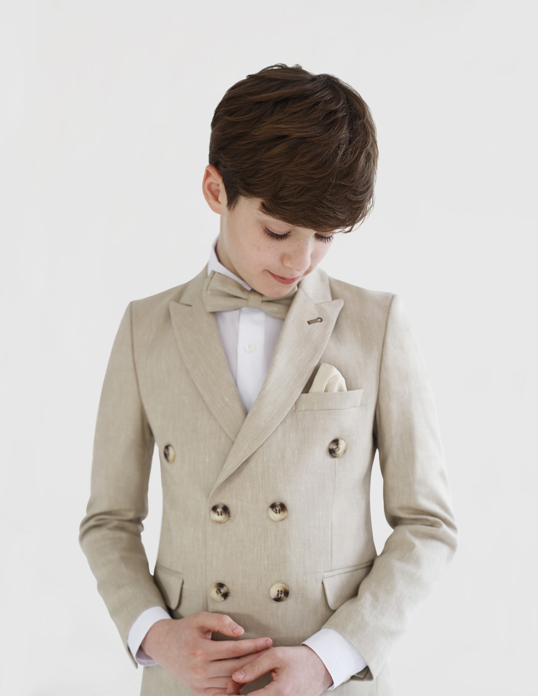 Costume Garçon de Cérémonie Croisé en Lin Beige 2