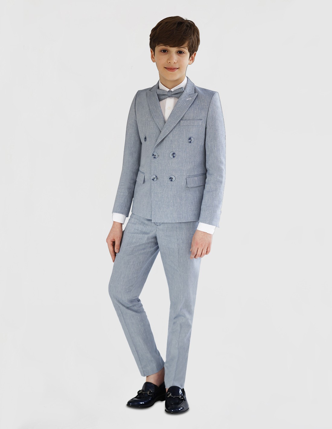 Costume Garçon de Cérémonie Croisé en Lin Bleu