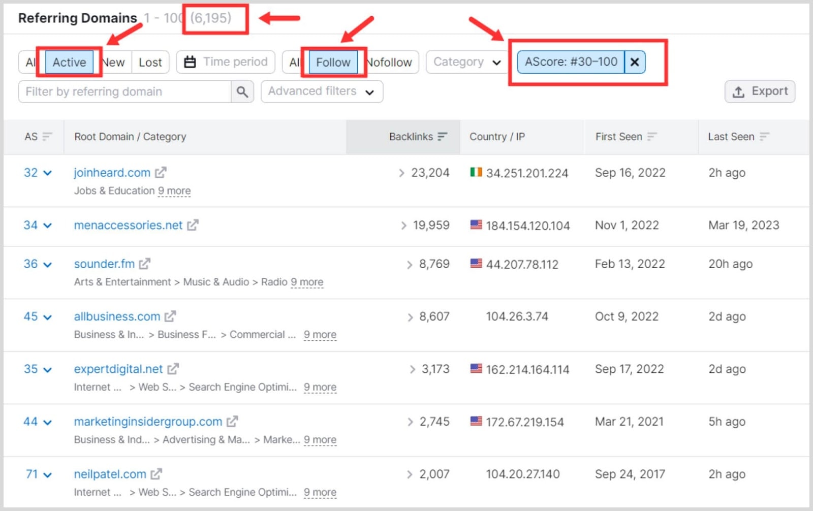 Semrush BA – Image 9 Sorting the referring domains