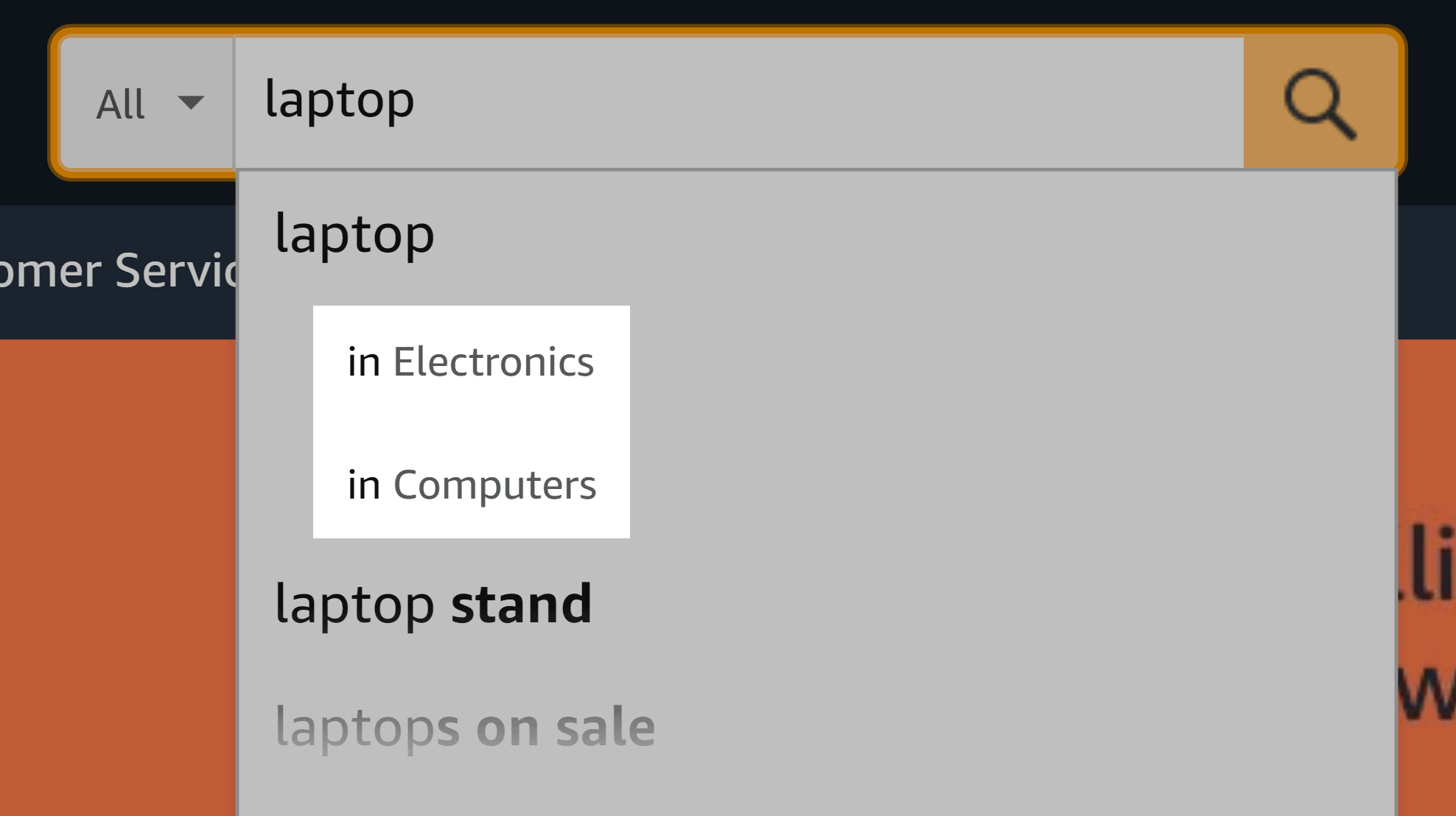 Amazon search – Category suggestions Amazon search – Category suggestions