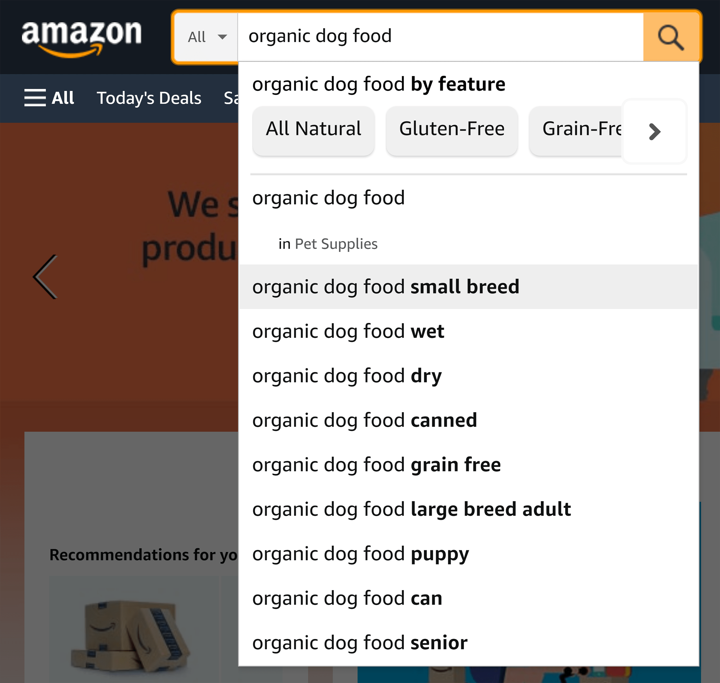 Amazon search – Organic dog food Amazon search – Organic dog food