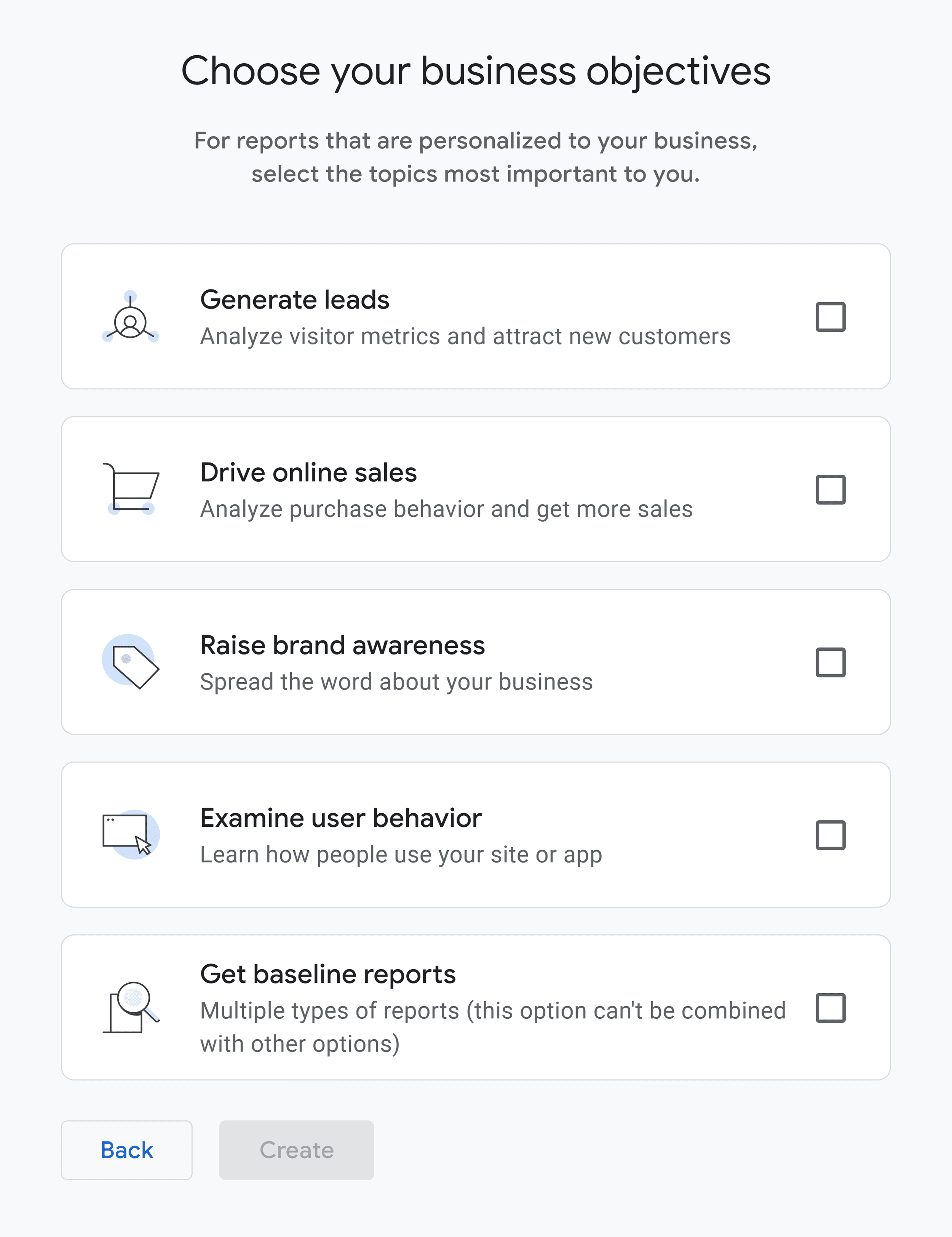 Analytics – Choose objectives Analytics – Choose objectives