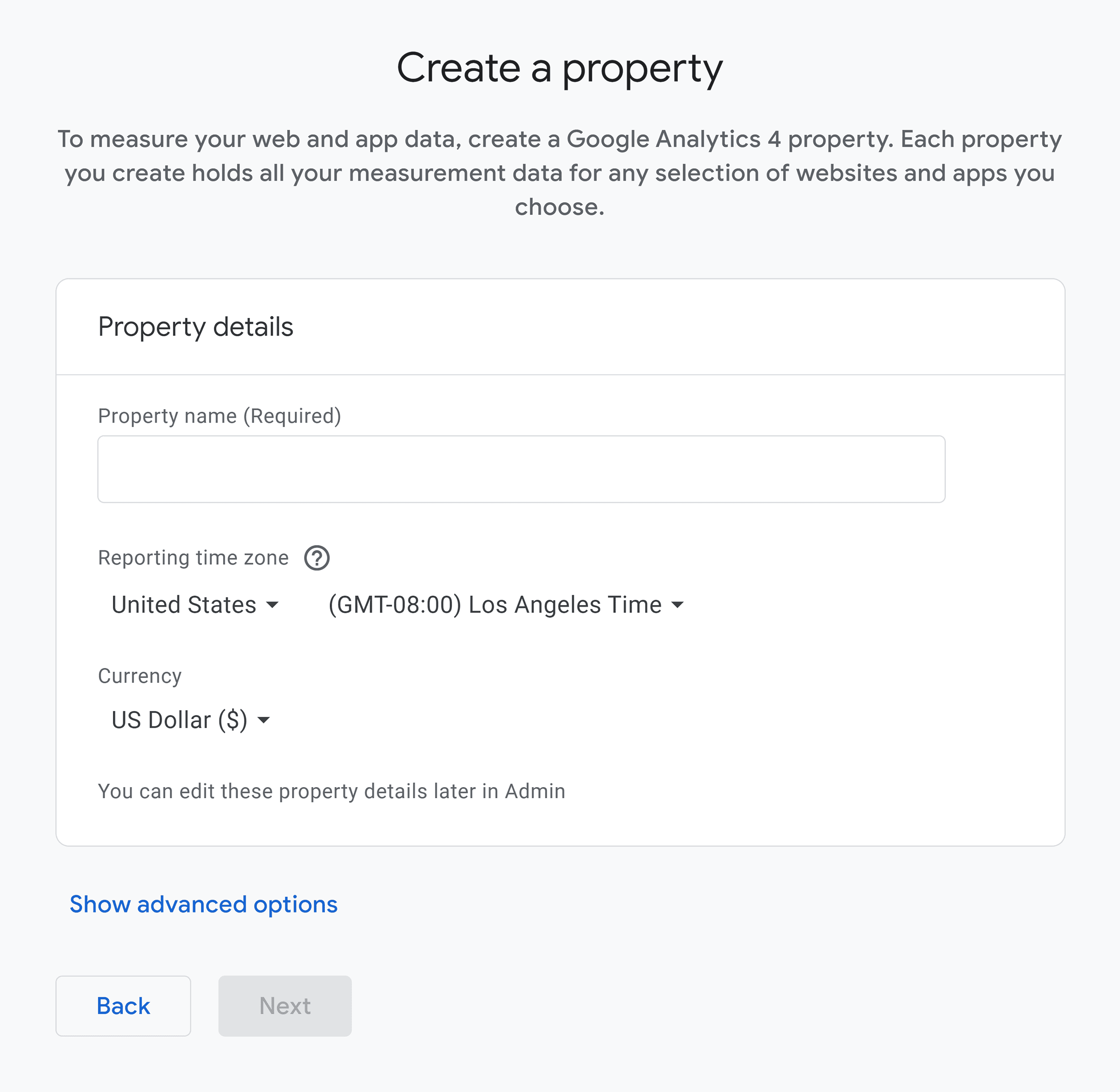 Analytics – Create a property Analytics – Create a property