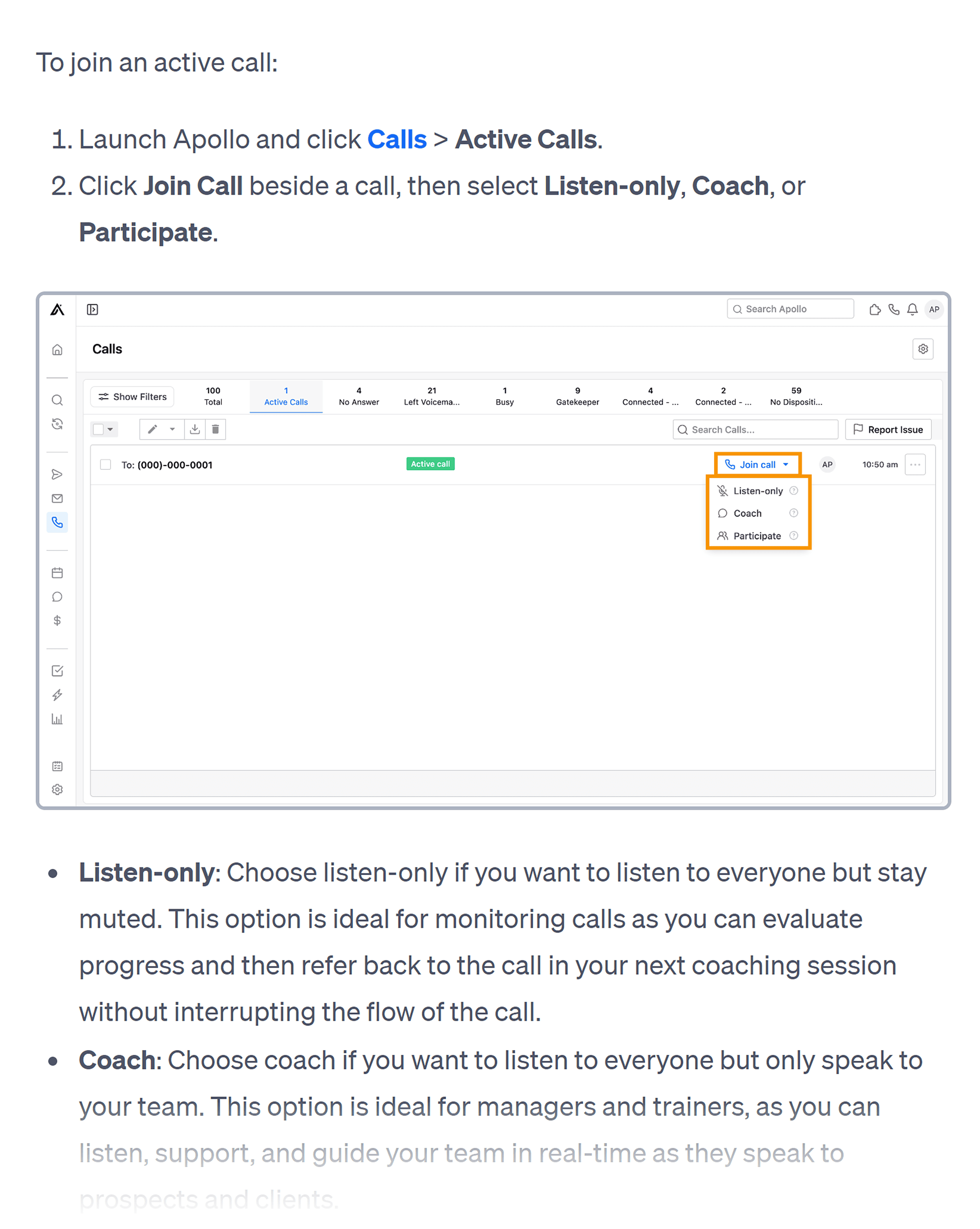Apollo – Join an active call Apollo – Join an active call