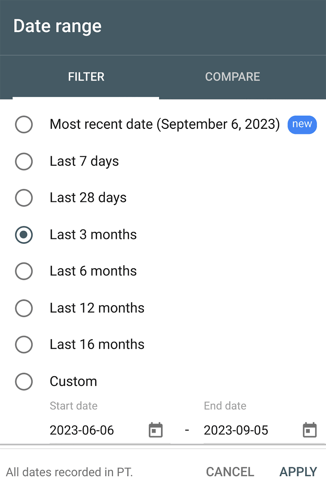 Date range Date range to compare