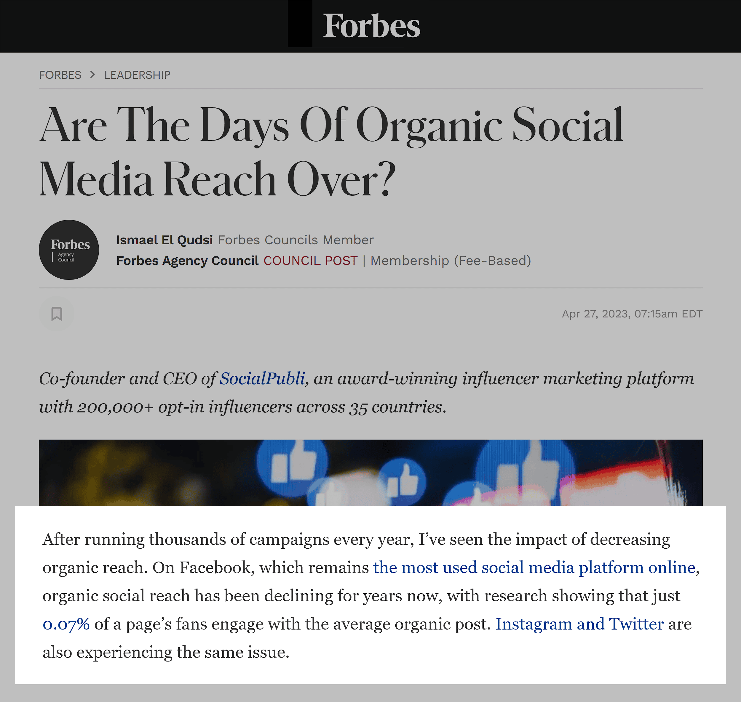 Forbes – Social media reach Forbes – Social media reach