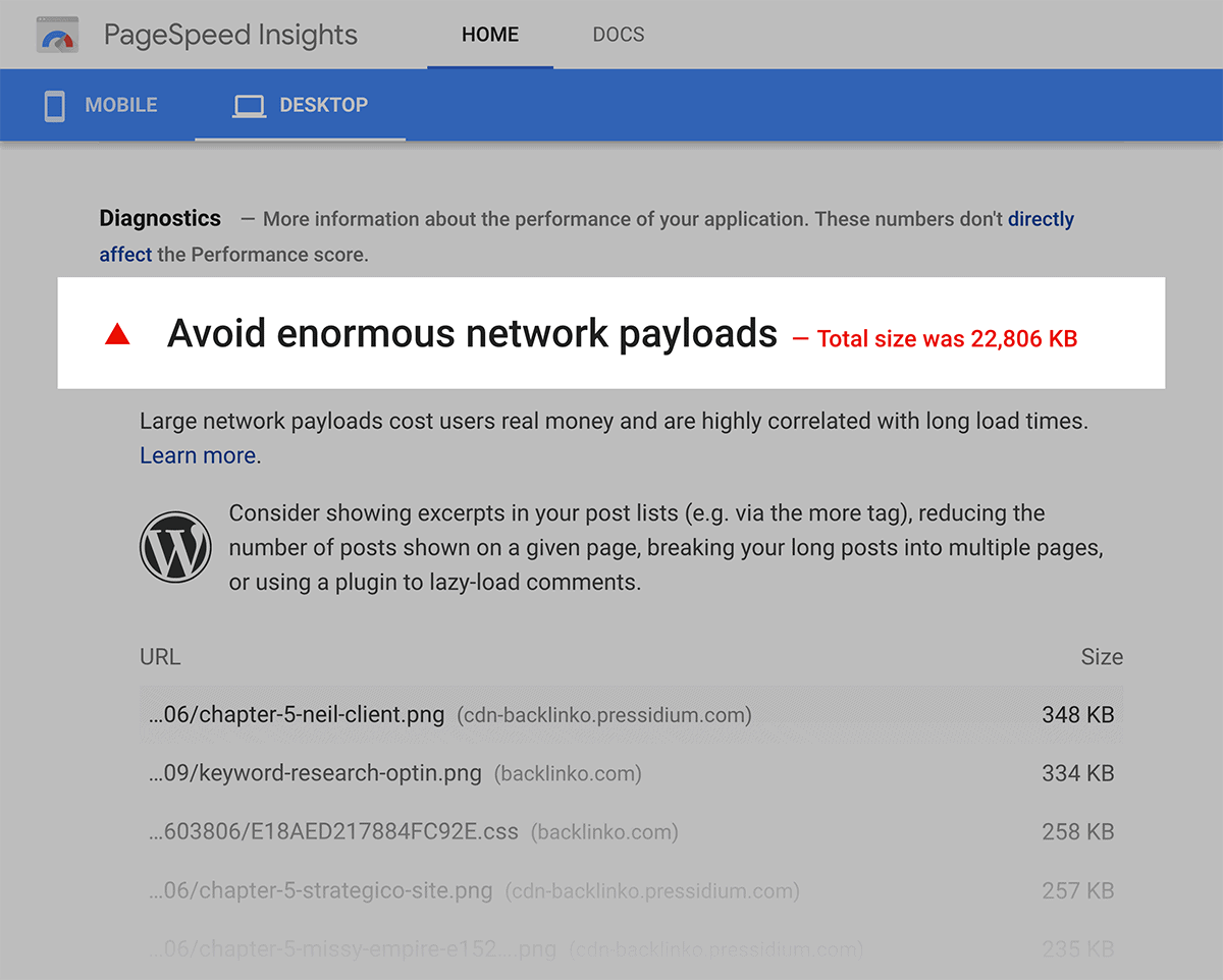 Google Page Speed – Avoid enormous payloads Google Page Speed – Avoid enormous payloads