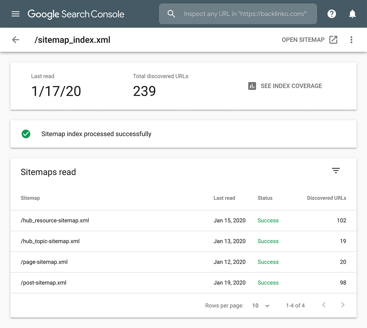 Google Search Console – Sitemap page Google Search Console – Sitemap page