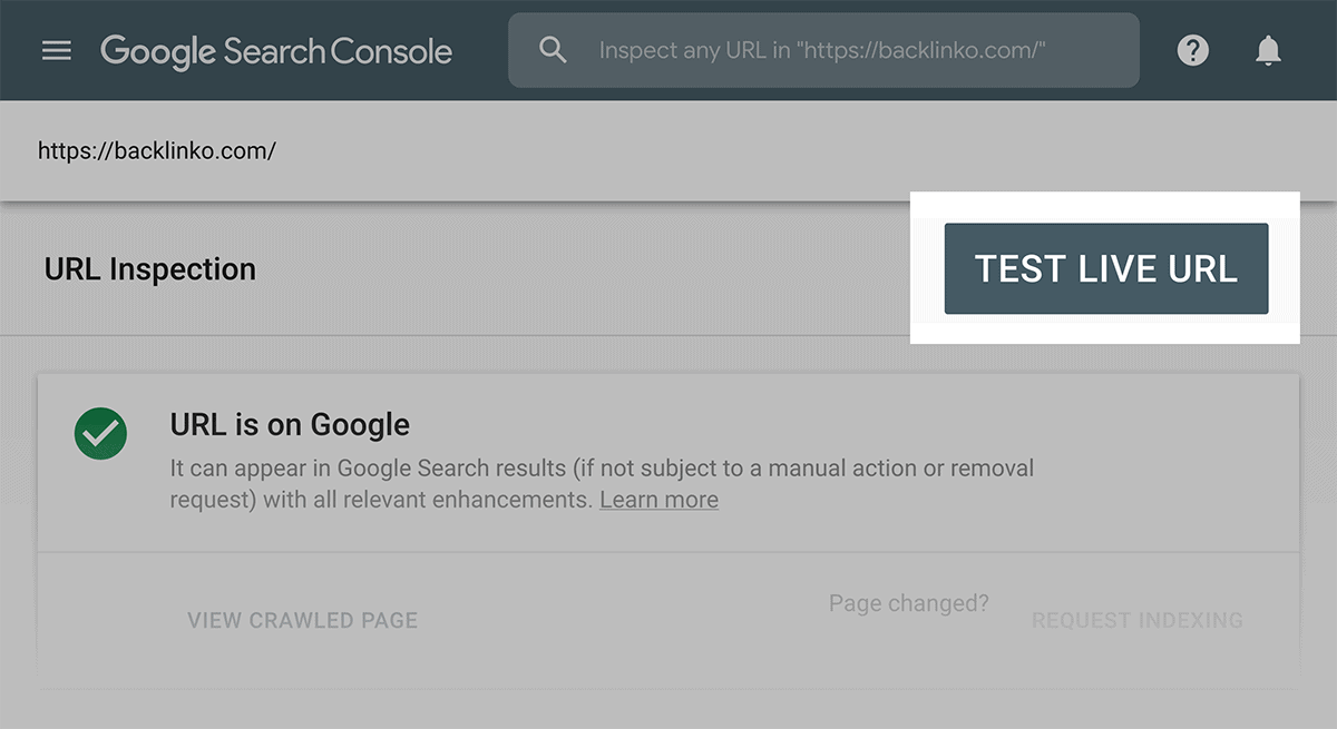 Google Search Console – Test live URL Google Search Console – Test live URL
