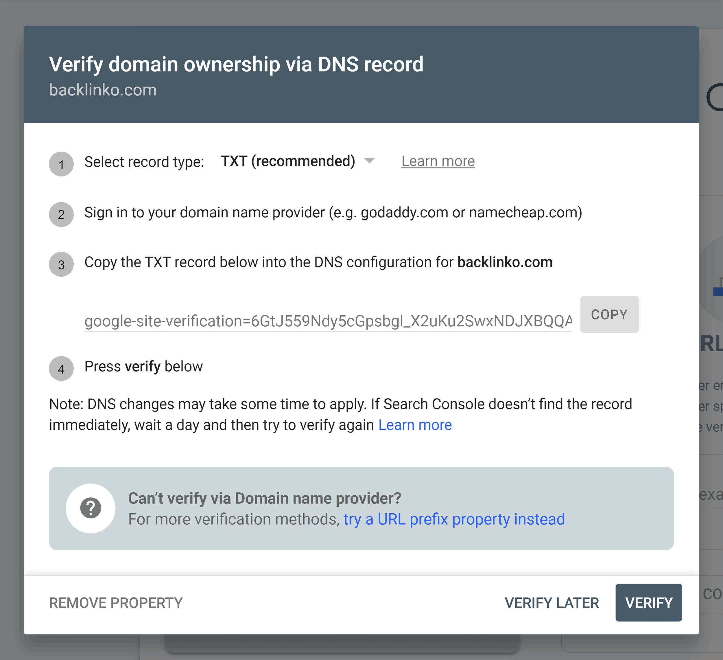 Google Search Console – Verify domain Google Search Console – Verify domain