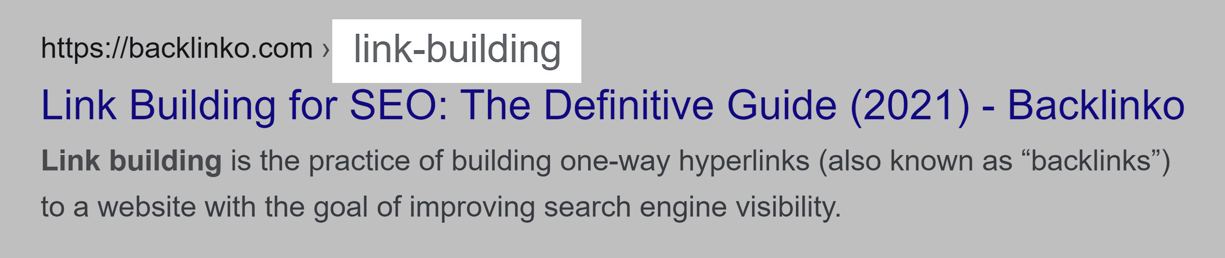 Google SERP – “Link building” in URL Google SERP – "Link building" in URL
