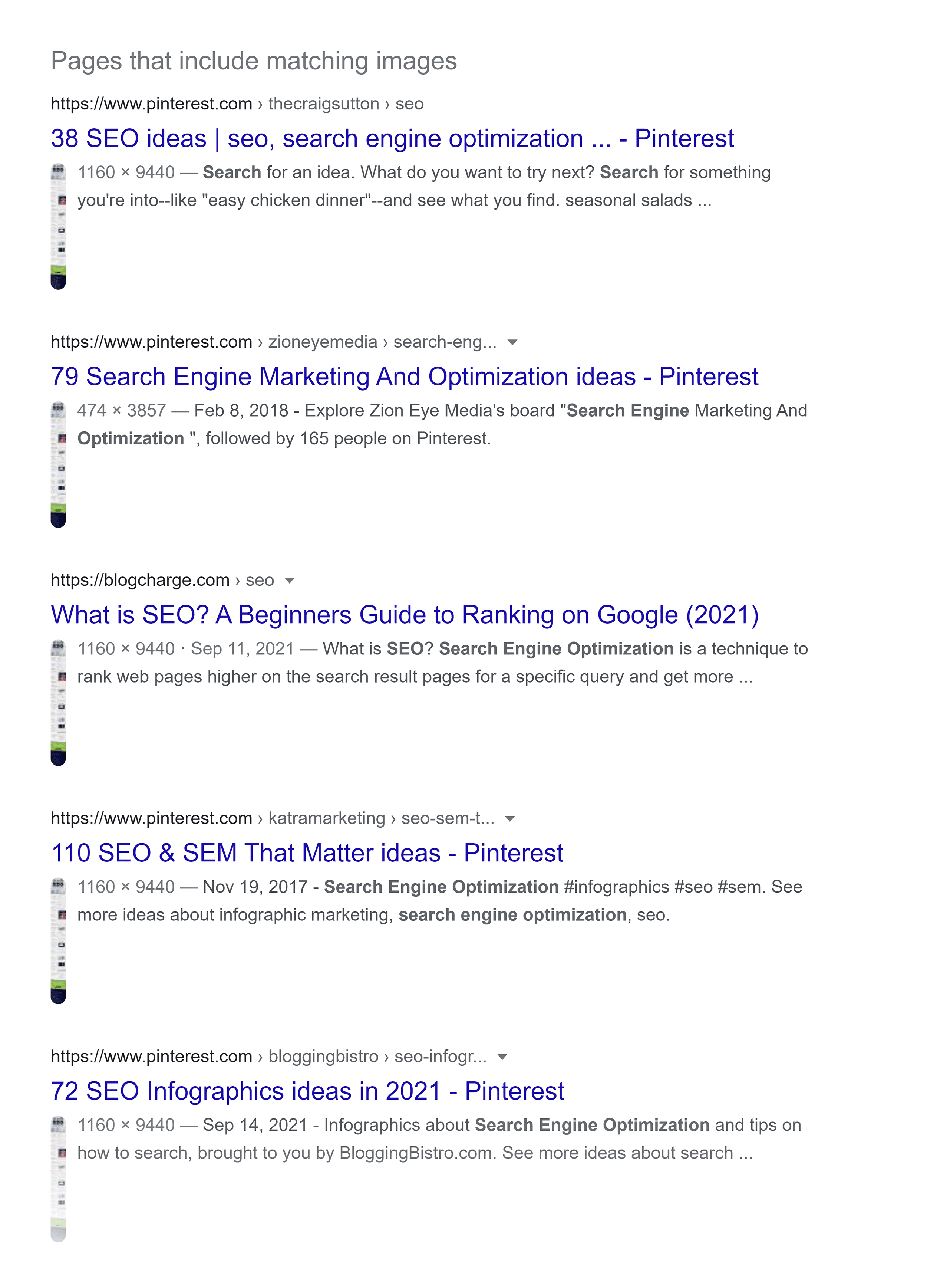 Google SERP – Pages that include image Google SERP – Pages that include image