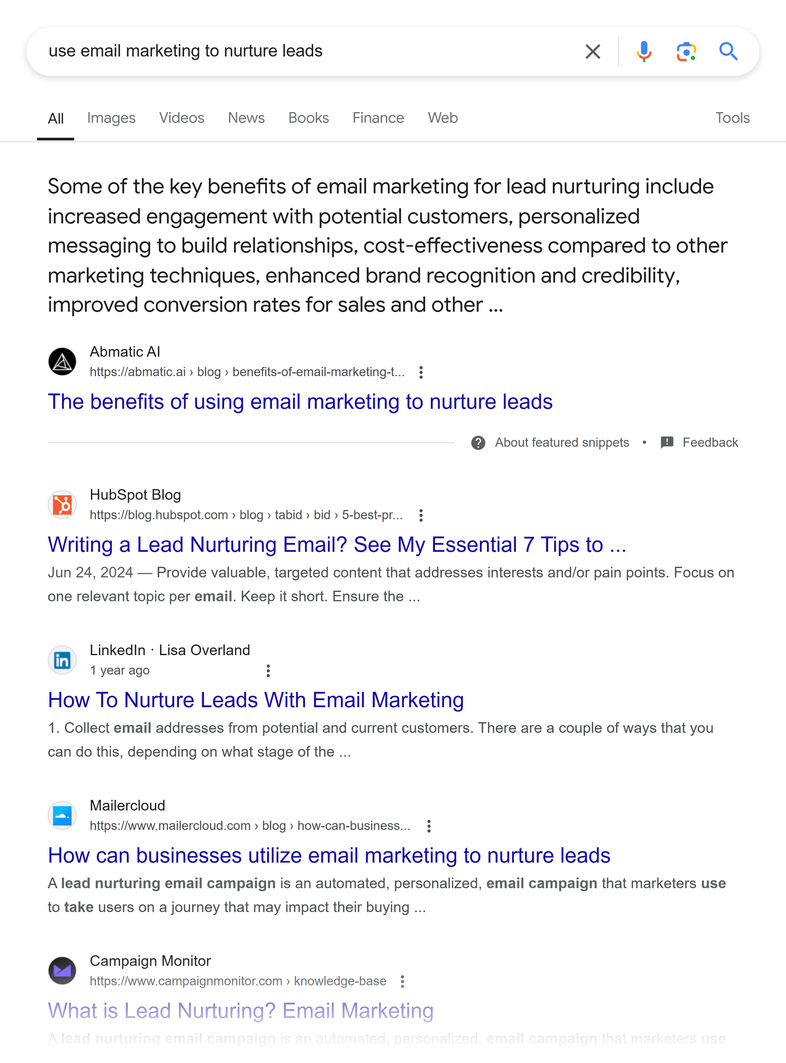 Google SERP – Use email marketing to nurture leads Google SERP – Use email marketing to nurture leads