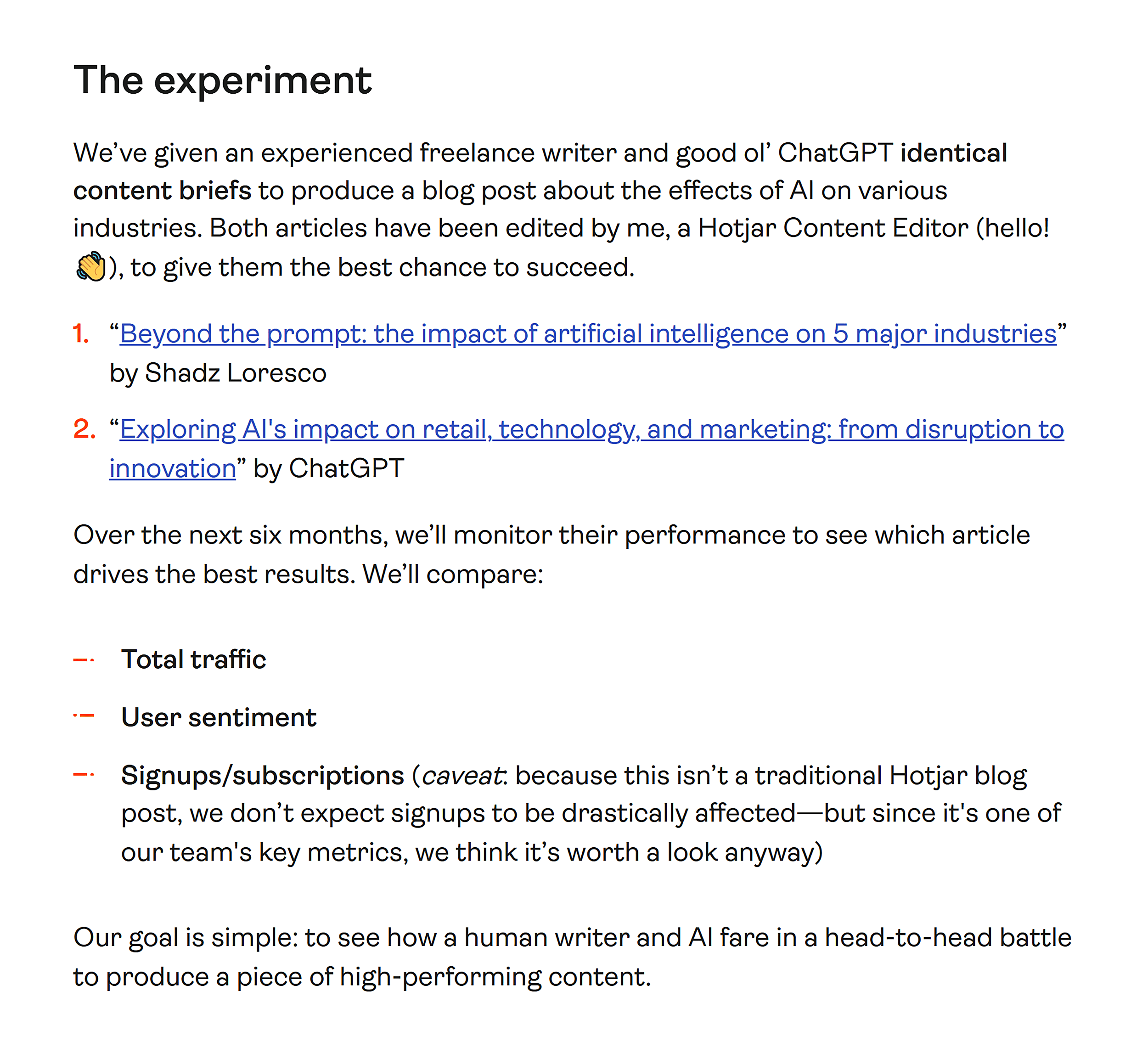 HotJar – AI vs human HotJar – AI vs human