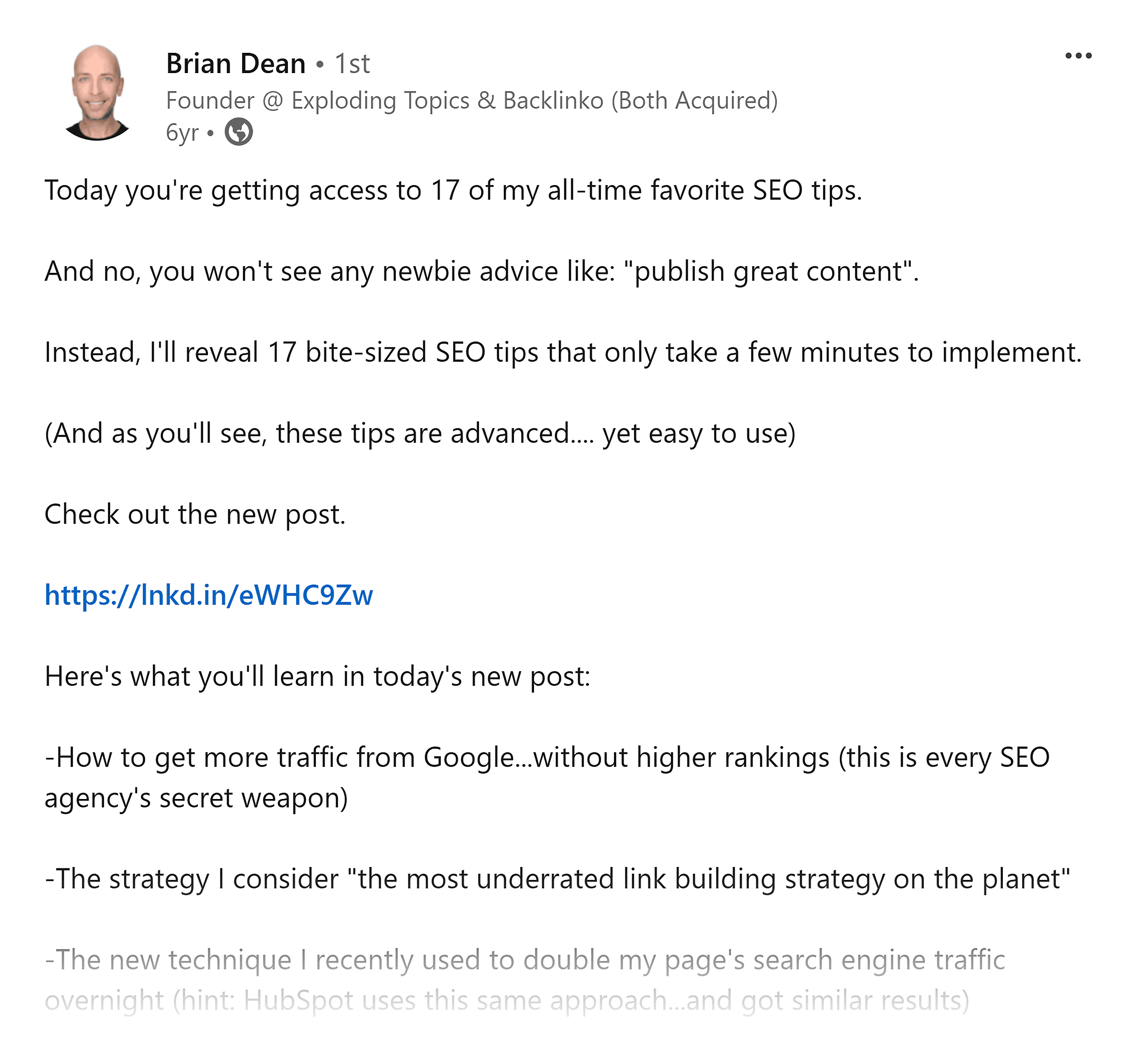 LinkedIn post – 17 most important SEO tips LinkedIn post – 17 most important SEO tips
