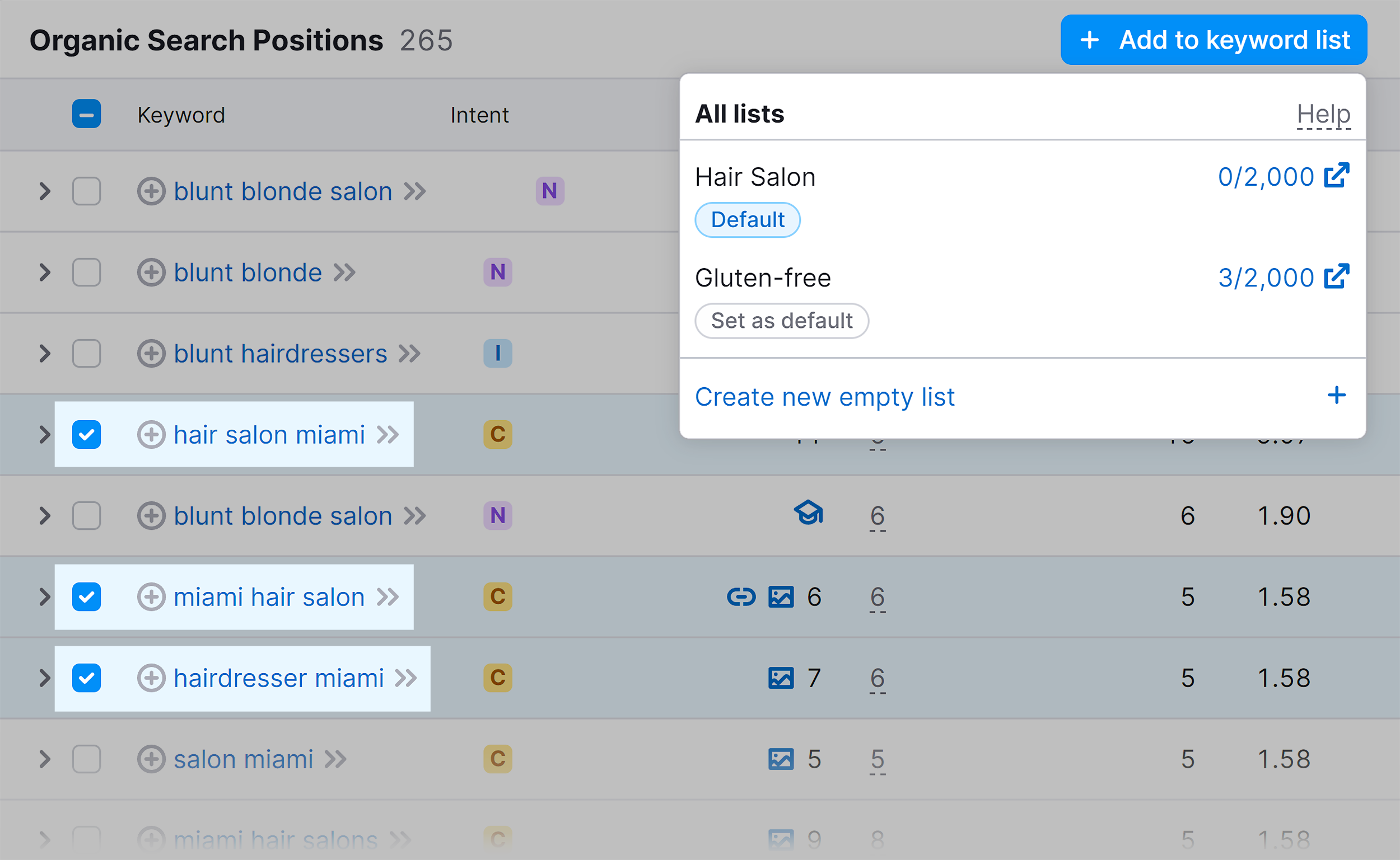 Organic Search Positions – Add to keyword list Organic Search Positions – Add to keyword list