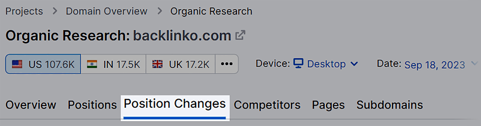 Position changes tab