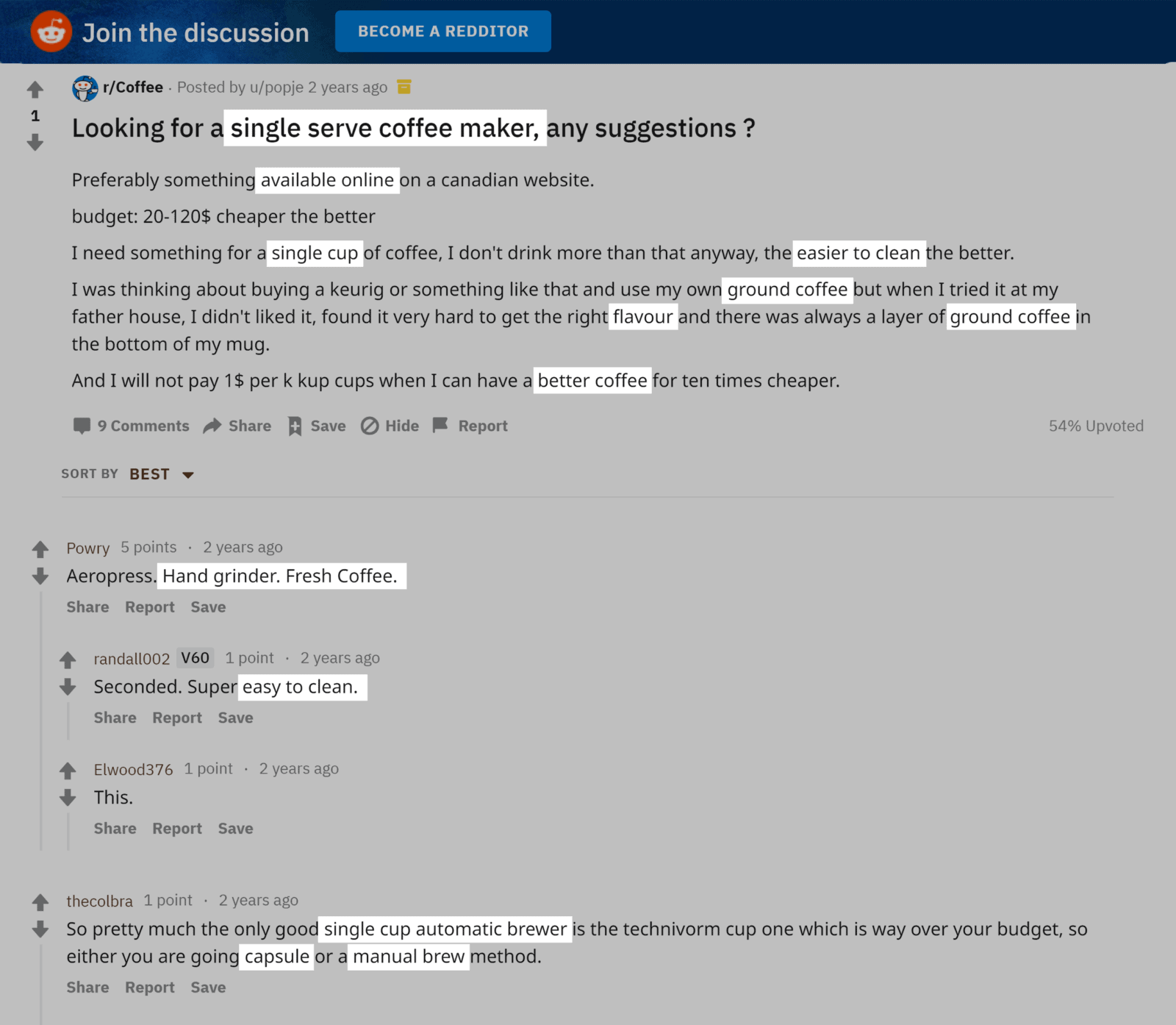 Reddit – Coffee comments Reddit – Coffee comments