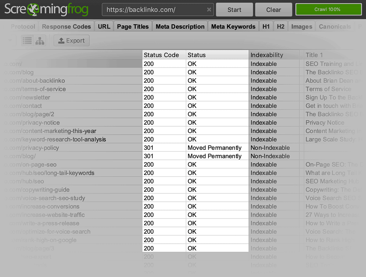 Screaming Frog – Link status Screaming Frog – Link status