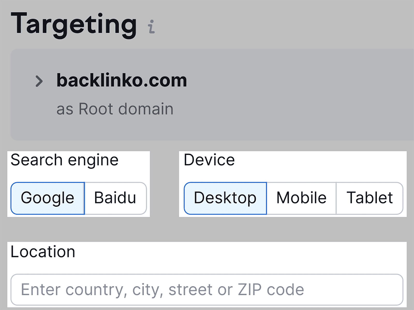Targeting section – fill in the details