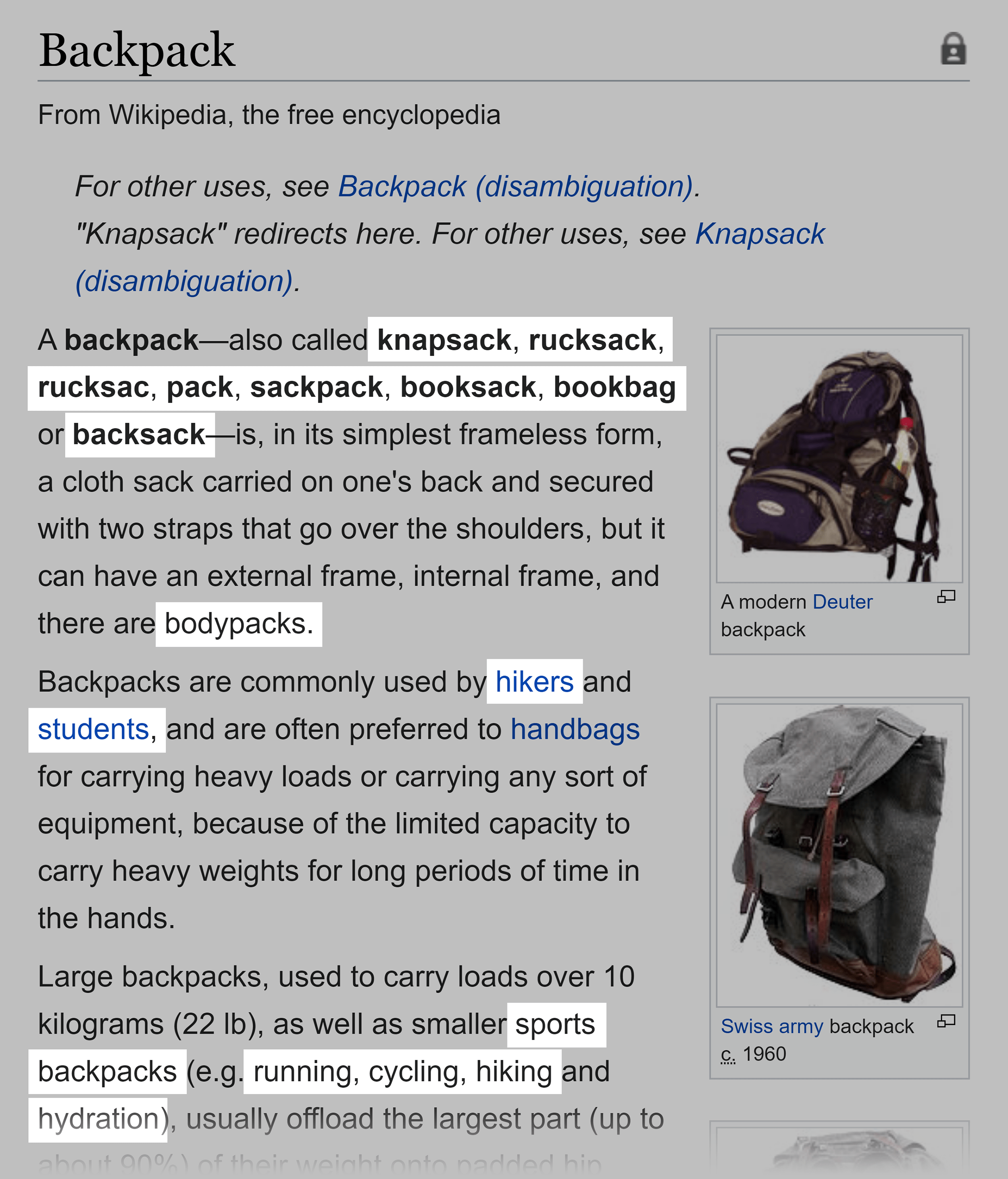 Wikipedia – Backpack – Keywords Wikipedia – Backpack – Keywords