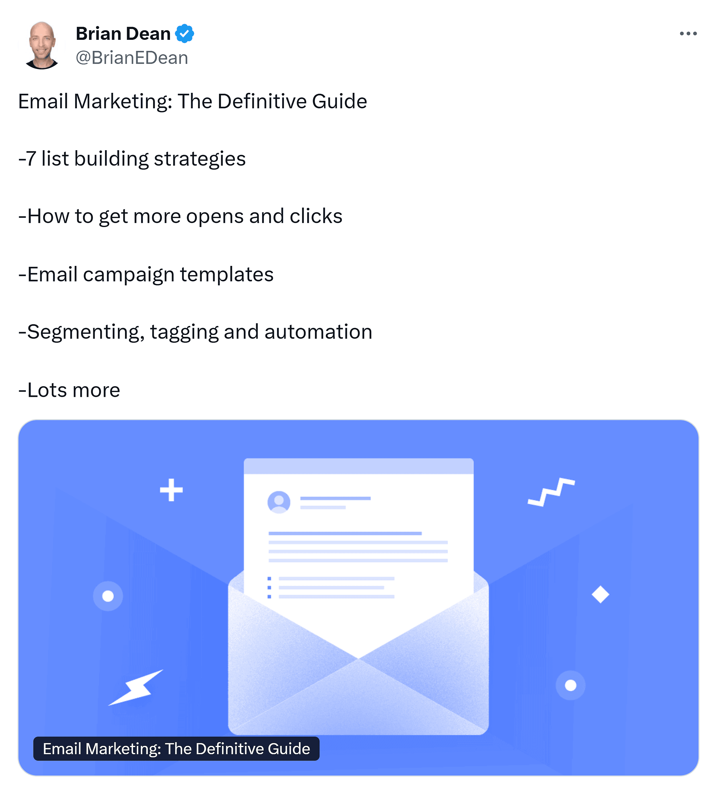 X – Brian Dean – Email marketing guide tweet X – Brian Dean – Email marketing guide tweet