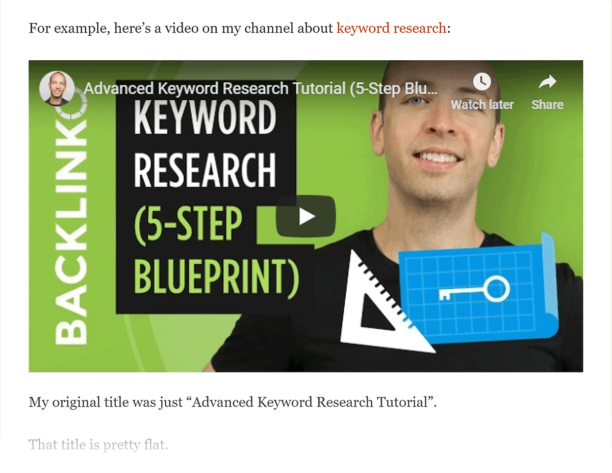 YouTube video embed on Backlinko blog post YouTube video embed on Backlinko blog post